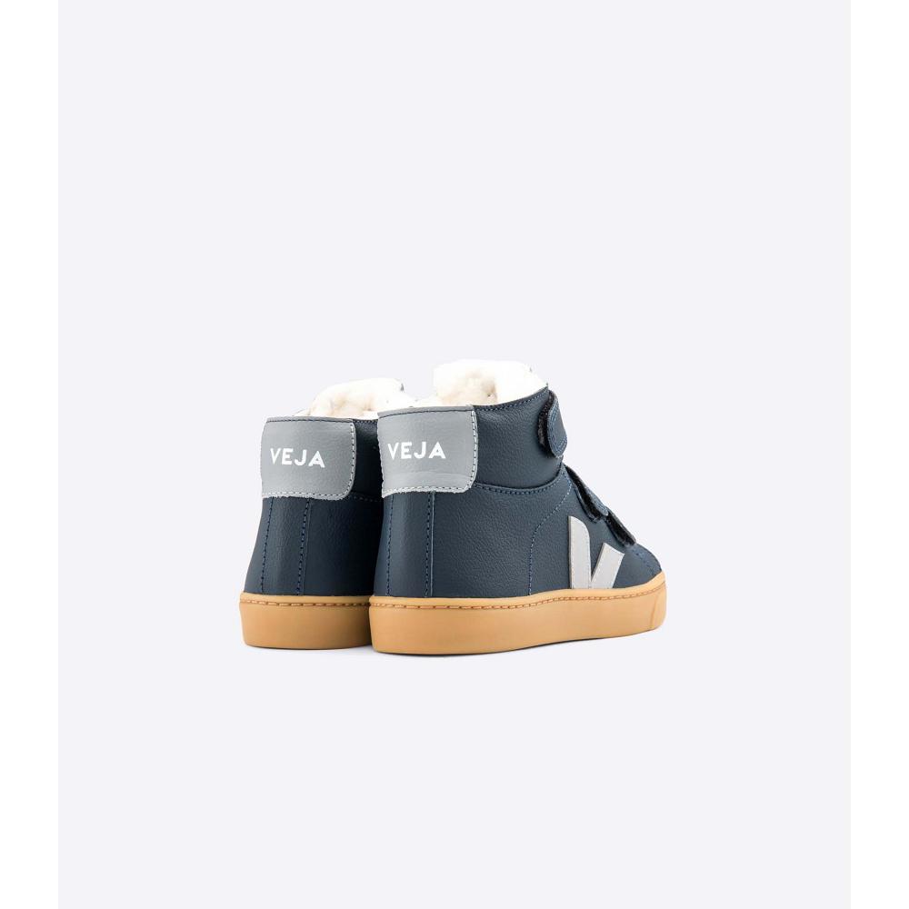 Veja ESPLAR MID FURED LEATHER Kids' High Tops Navy | NZ 686EBC